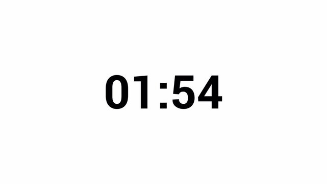 2 minutes countdown animation timer bold number time countdown, Digital timer animation 1-minute countdown from 2 to 1 minutes on transparent background in 4k. 