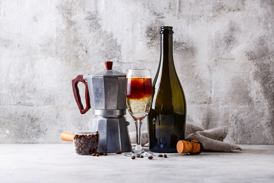 Champresso or champagne with espresso trendy viral drink