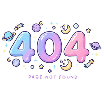 Cute pastel space themed 404 page not found error message