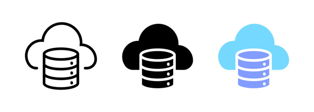 Cloud storage icon. Data server symbol representing online database, cloud computing, backup technology. Minimal vector and transparent PNG