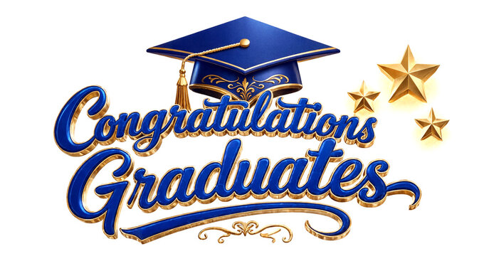 Colorful congratulations graduates text with cap and stars design for celebration events