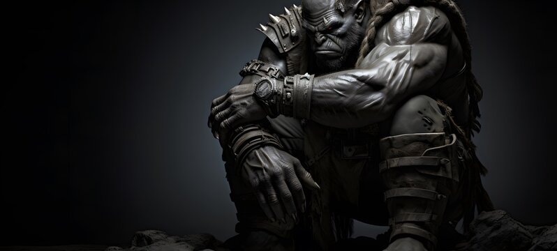 art of ogre orc a black and white high contrast full body ,generative AI