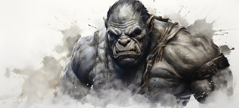 art of ogre orc a black and white high contrast full body ,generative AI