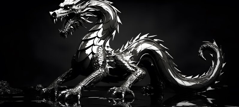 art of Hydra dragon a black and white high contrast full body ,generative AI