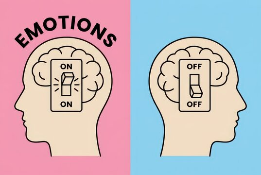 Conceptual Illustration of Emotional Control with On and Off Switches Inside Human Brain Profiles