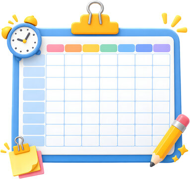 Cute Timetable Planner Board with Clock and Pencil