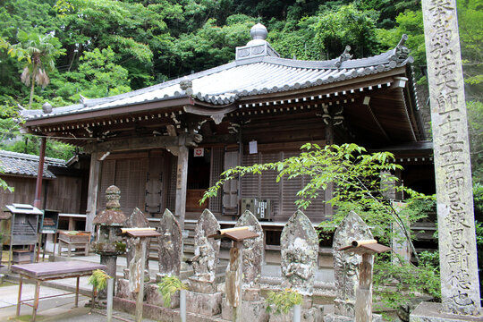 Daishido Hall and Stone Statues at Yakuoji Temple on Shikoku Henro Pilgrimage in Minami, Tokushima, Japan 2026