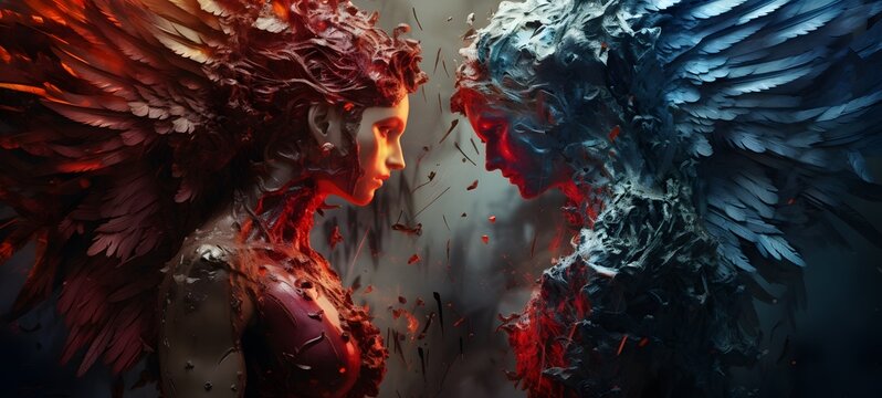 angel vs demon humanidad full body,generative AI