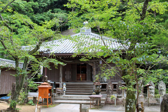 Daishido Hall and Stone Statues at Yakuoji Temple on Shikoku Henro Pilgrimage in Minami, Tokushima, Japan 2026