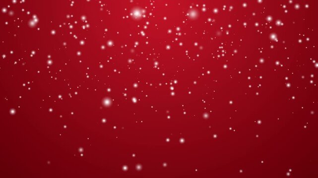 Winter white snowfall loop animation on red holiday background, snowfall for christmas and holiday design, slow motion footage of falling snowflakes, winter storm weather warning, seamless looping 4k