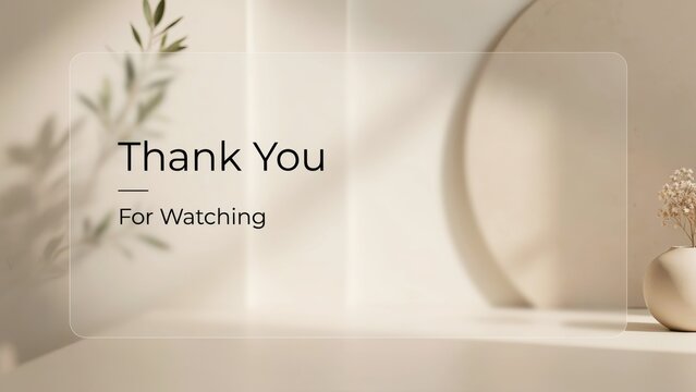 Minimalist Thank You for Watching screen with soft lighting and natural shadows. Perfect for professional video end cards and presentation closing slides.