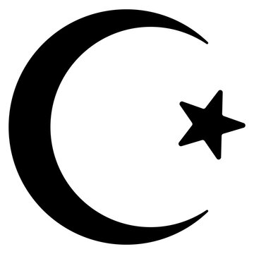 Crescent Moon and Five-Pointed Star Silhouette Vector Graphic on Transparent Background PNG