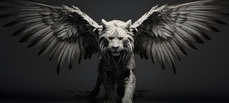art of liger wings a black and white high contrast full body ,generative AI