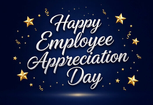 Happy employee appreciation day celebration with golden stars and elegant typography design