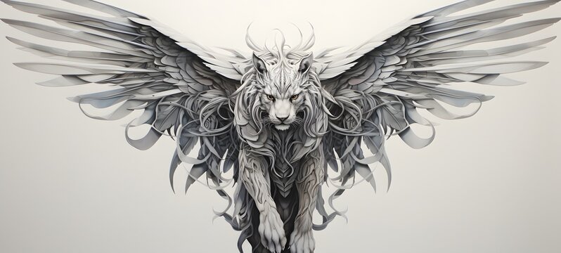 art of liger wings a black and white high contrast full body ,generative AI