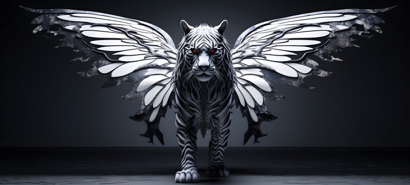 art of liger wings a black and white high contrast full body ,generative AI