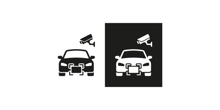 Car license plate recognition and surveillance camera icon set for security and traffic monitoring systems.