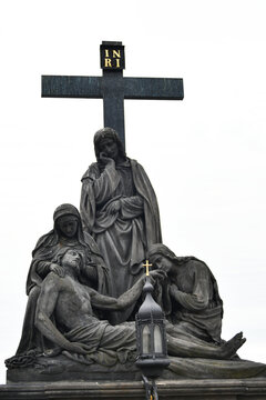 Crucifixion statue with mourning figures, Charles Bridge, Prague