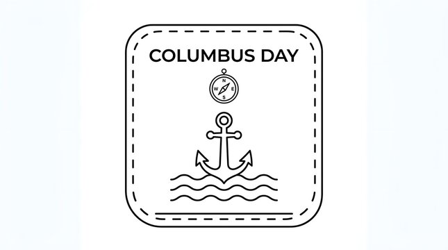 Minimalist columbus day line art icon featuring anchor and compass minimalist nautical maritime