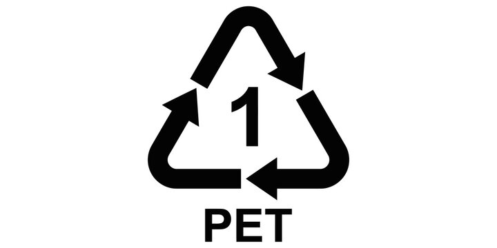 Black and white pet 1 plastic recycling symbol representing environmental conservation.