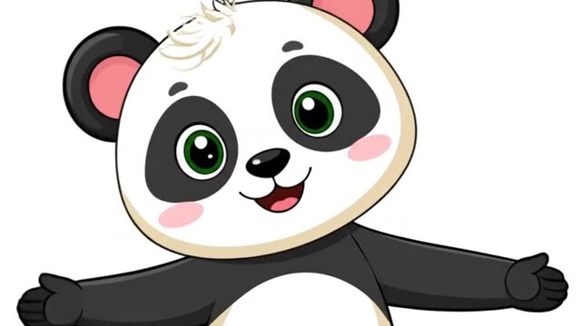 A cute cartoon panda bear is waving its hand happily today