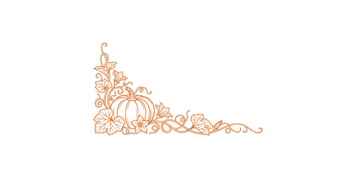 Elegant floral pumpkin corner border for autumn thanksgiving and harvest design.