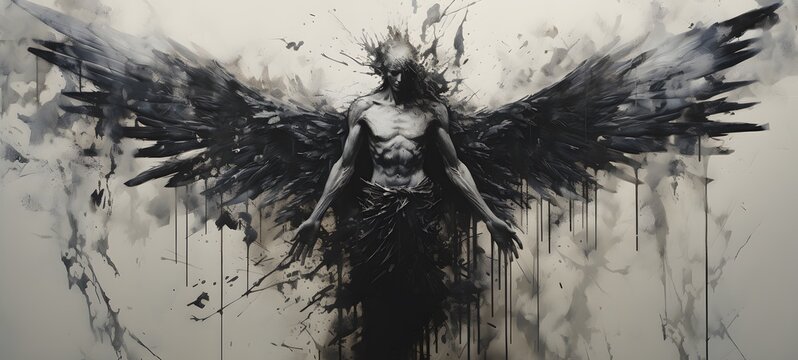 art of troll angel a black and white high contrast full body,generative AI