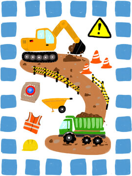 set of vector icons excavator