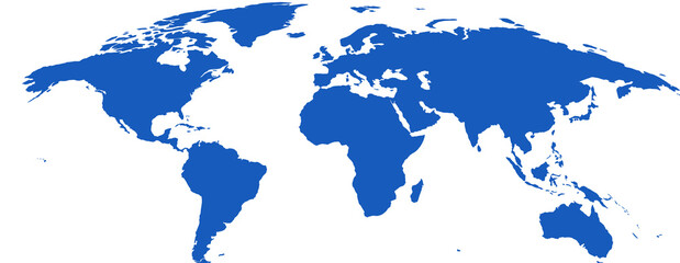 Fototapeta premium Blue curved world map on a transparent background. Spherical blue map of planet Earth continents.