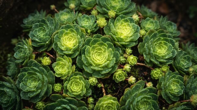 Top view of a lush green succulent plant with beautiful rosette leaf patterns