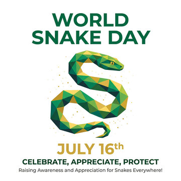 Geometric green snake for World Snake Day poster.
