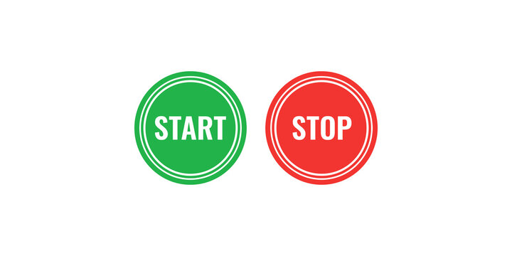 Round green start and red stop circular buttons for digital user interface.