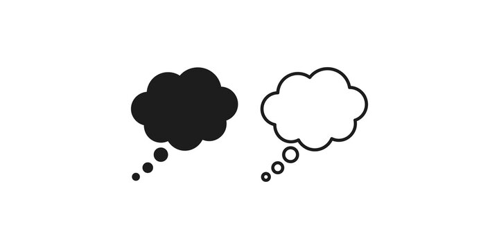 Thought cloud bubbles in black silhouette and outline styles for conversation and thinking concepts.