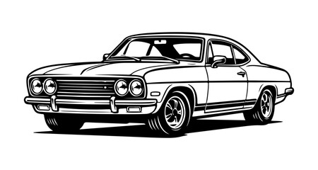 Naklejka premium Classic white muscle car with four headlights parked front view illustration