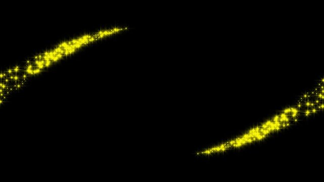 Seamless looping dual yellow particle arcs 4K animation forming a sparkling magic circle on black background