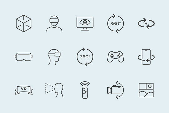 Set of virtual reality and 360 degree video icons