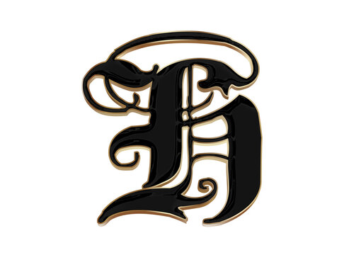 Black and gold gothic letter H blackletter calligraphy font isolated on transparent background