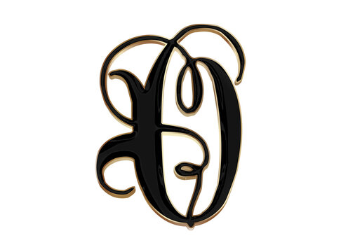 Black and gold gothic letter O blackletter calligraphy font isolated on transparent background