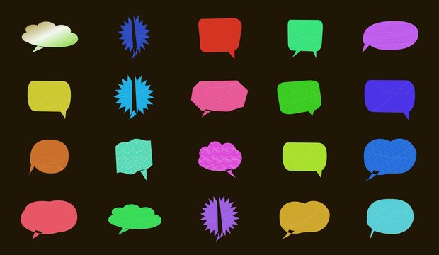 Colorful set of speech and thought bubble icons with different shapes and styles illustration