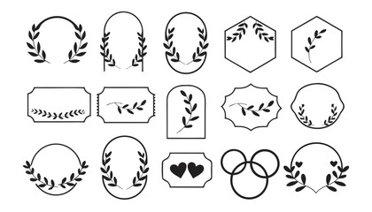 Obraz premium Collection of floral ornaments and geometric frames presents a delicate black and white vector design botanical foliage ornament wreath