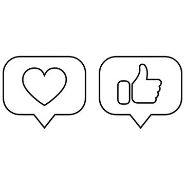 Minimalist Line Art Social Media Like and Heart Notification Speech Bubbles Vector Graphic