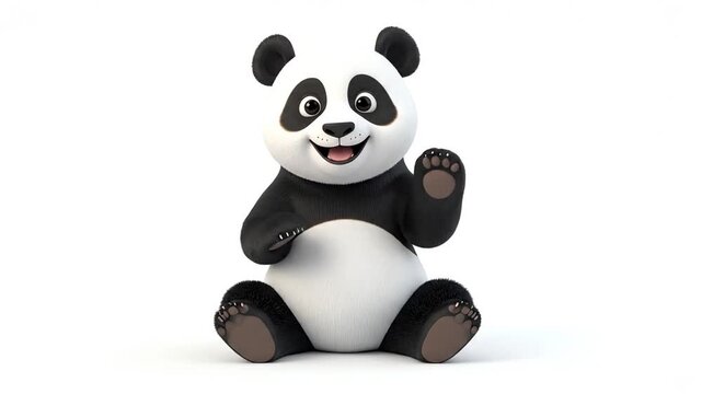 A cute cartoon panda sits happily against a clean white background