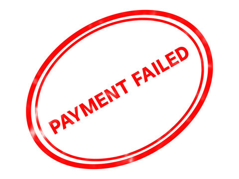 Red payment failed rubber stamp icon, rejected transaction symbol, declined financial status mark on white background