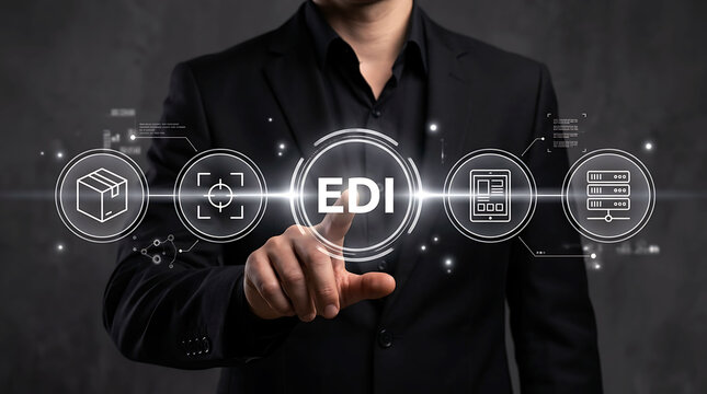 Businessman touching EDI electronic data interchange interface technology concept