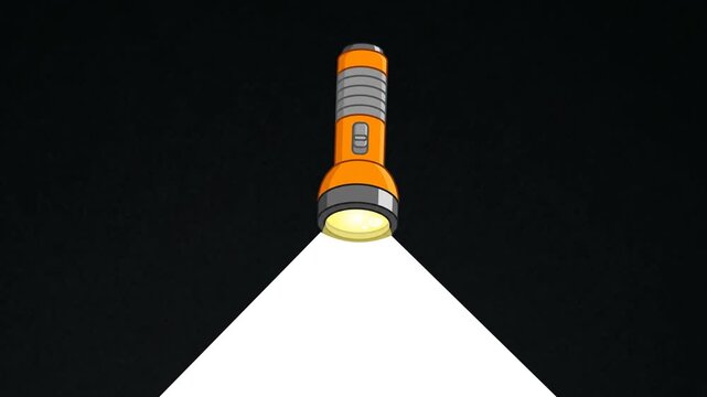 Orange Flashlight Shining Bright Beam of Light Into Darkness on Black Background