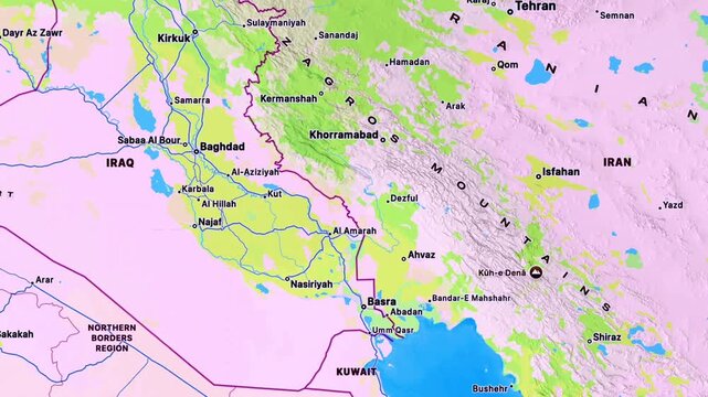 Detailed Map of Israel, Iran and Middle East Showing Regional Borders, Countries, Seas and Strategic Geographic Locations for Global Geography