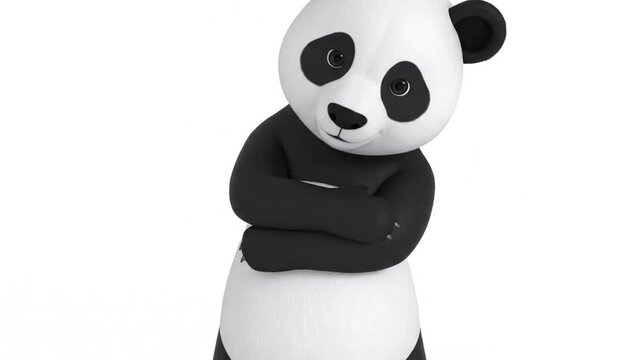 A cute cartoon panda stands with arms open wide in welcome