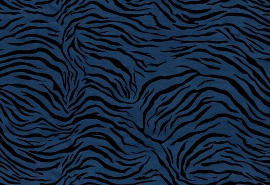 Abstract Blue and Black Zebra Stripe Seamless Pattern Background Texture