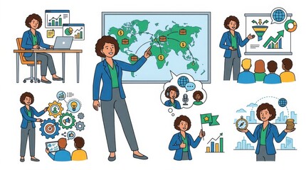 Fototapeta premium Business woman presenting global strategy and analyzing data
