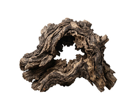 Hollow tree root isolated on a black background